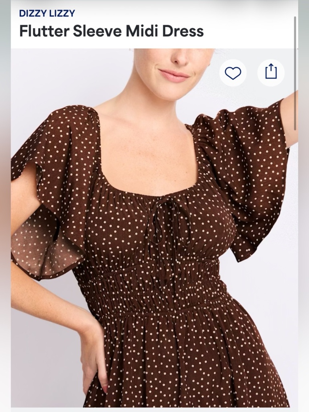 Dizzy Lizzy Brown Polka Dot Flutter Sleeve Midi Dress - Size L